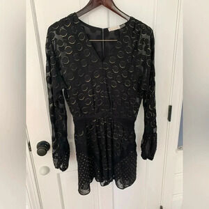Ramy Brook Black and Gold Long Sleeve Mini Dress Size Medium